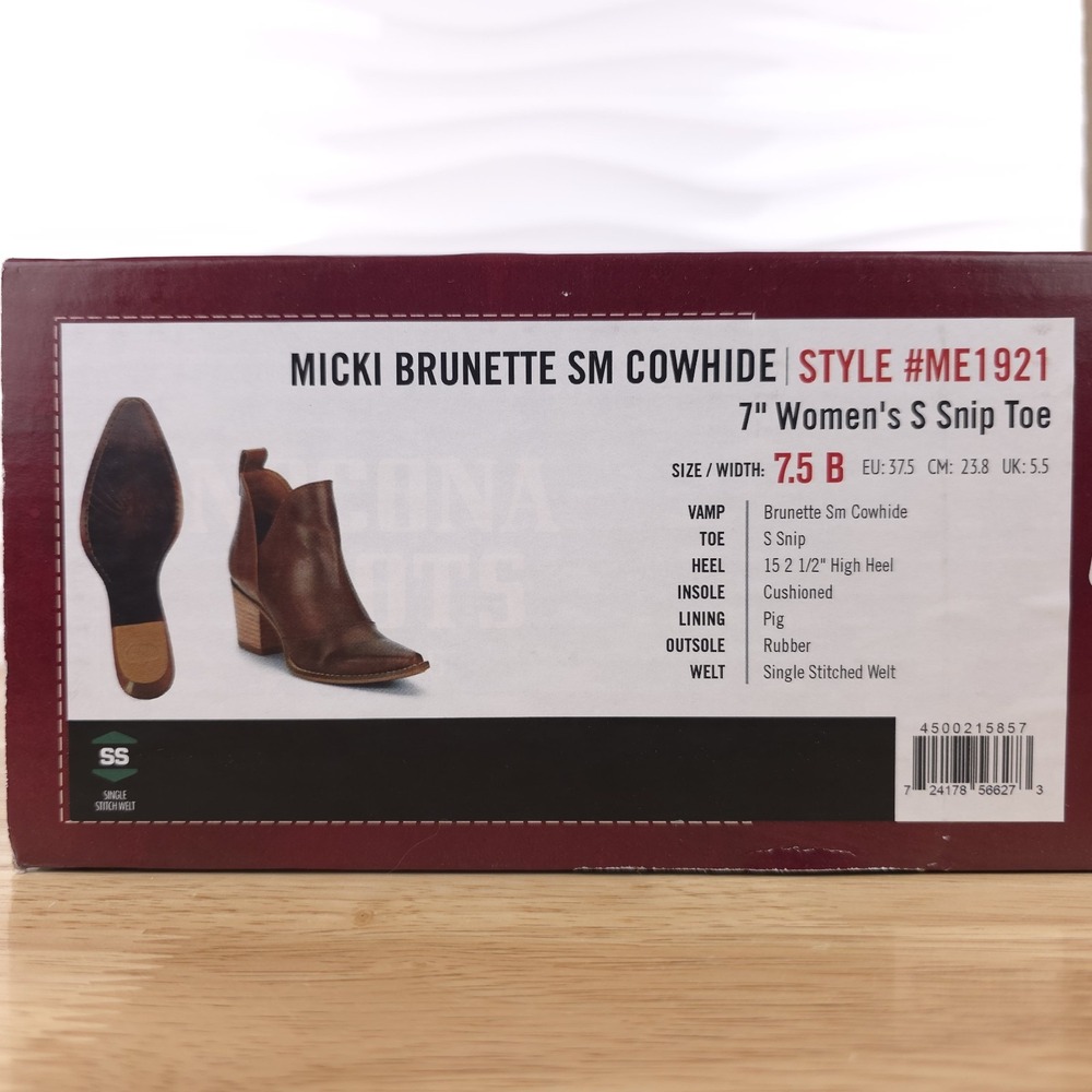 Nocona Micki Western‎ Ankle Boots Womens 7.5 Brunette Cowhide Snip Toe Booties - Picture 14 of 14
